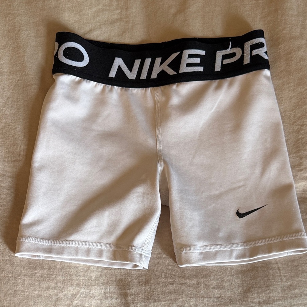 Nike White Compression Shorts with Black Branded Waistband